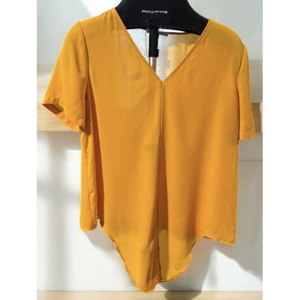 Madewell Boho Chic Airy Lightweight Yellow V Neck Blouse Top Tie Knot Waist Sz M